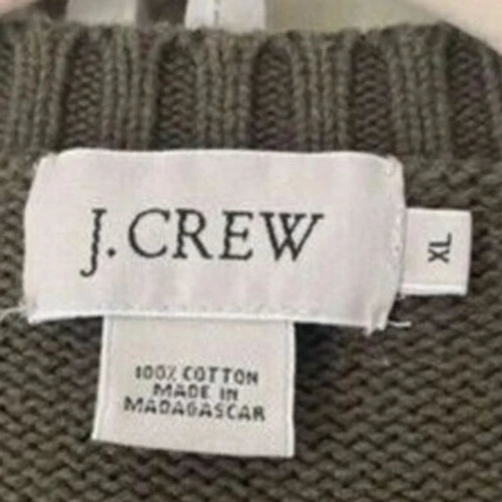 J. Crew Mens XL Olive Green 100%‎ Cotton V-Neck Knit Sweater Vest